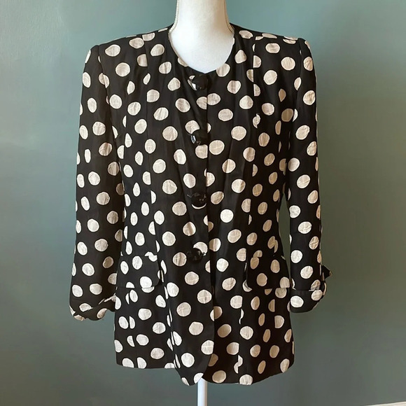 Vintage French Black White Polka Dot Blazer Jacket size 6 CS - Picture 1 of 6
